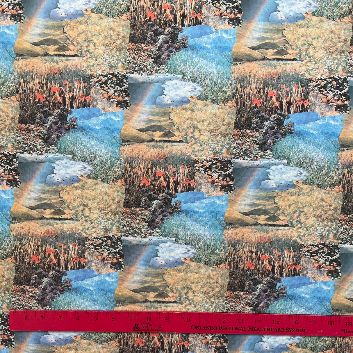 1970’s Collage Artwork with Rainbow Novelty Print Polyester Fabric - BTY (H2)