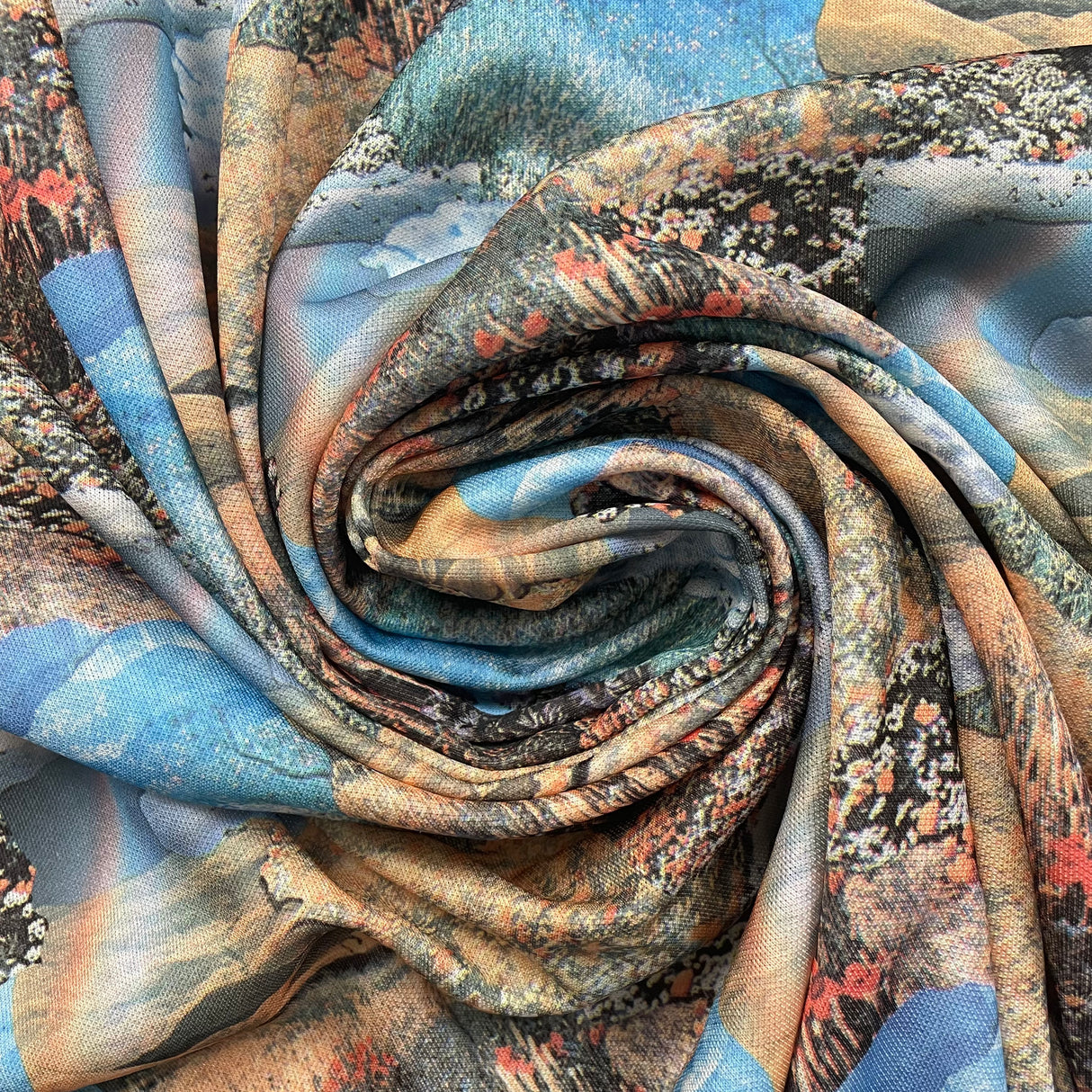 1970’s Collage Artwork with Rainbow Novelty Print Polyester Fabric - BTY (H2)