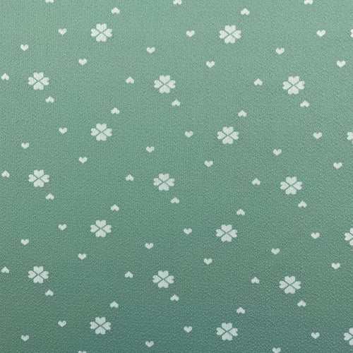 1970’s Sage Green Novelty Heart Shamrock Print Polyester Double Knit Fabric - BTY