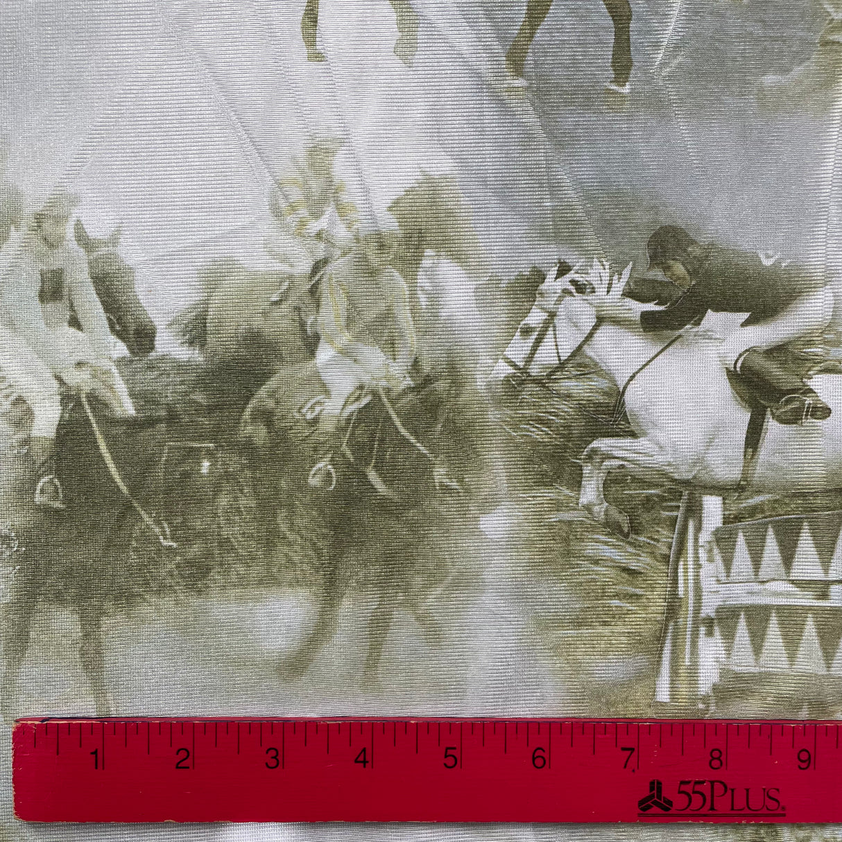 1970’s Merry Mary Silver and Green Jockey and Horse Novelty Print Polyester Fabric - BTY (S38)