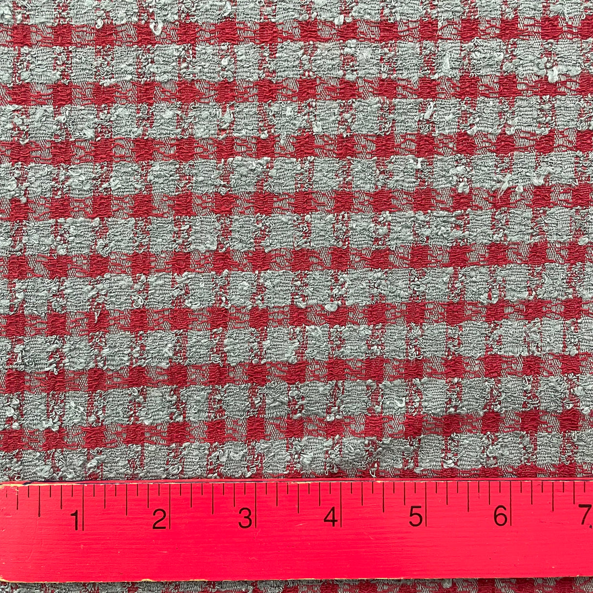 1970’s Cohama Grey and Red Plaid Rayon Blend Fabric - Piece (P170)