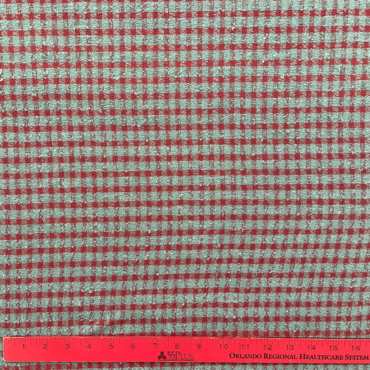 1970’s Cohama Grey and Red Plaid Rayon Blend Fabric - Piece (P170)