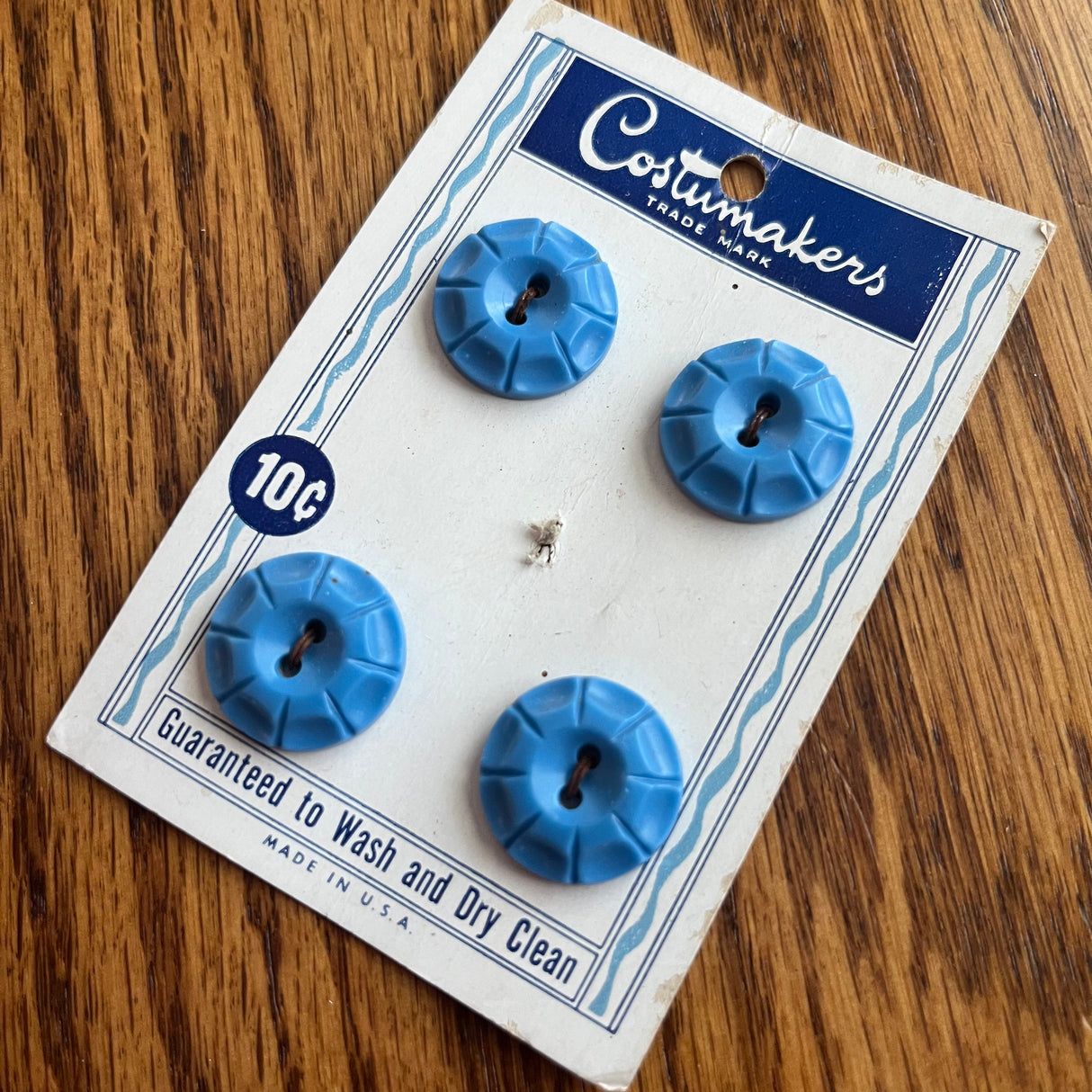 1960’s Costumakers Carved Plastic Buttons - Blue - Set of 4 - 3/4" - on card