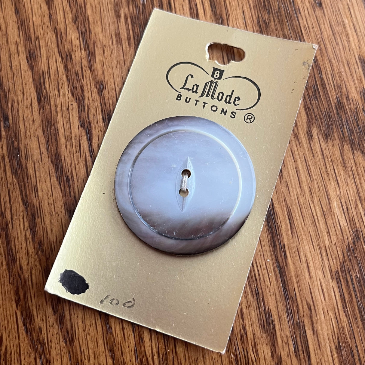 1970’s La Mode Mother of Pearl Button - Grey - Set of 1 - Size 60 - 1 1/2" - on card