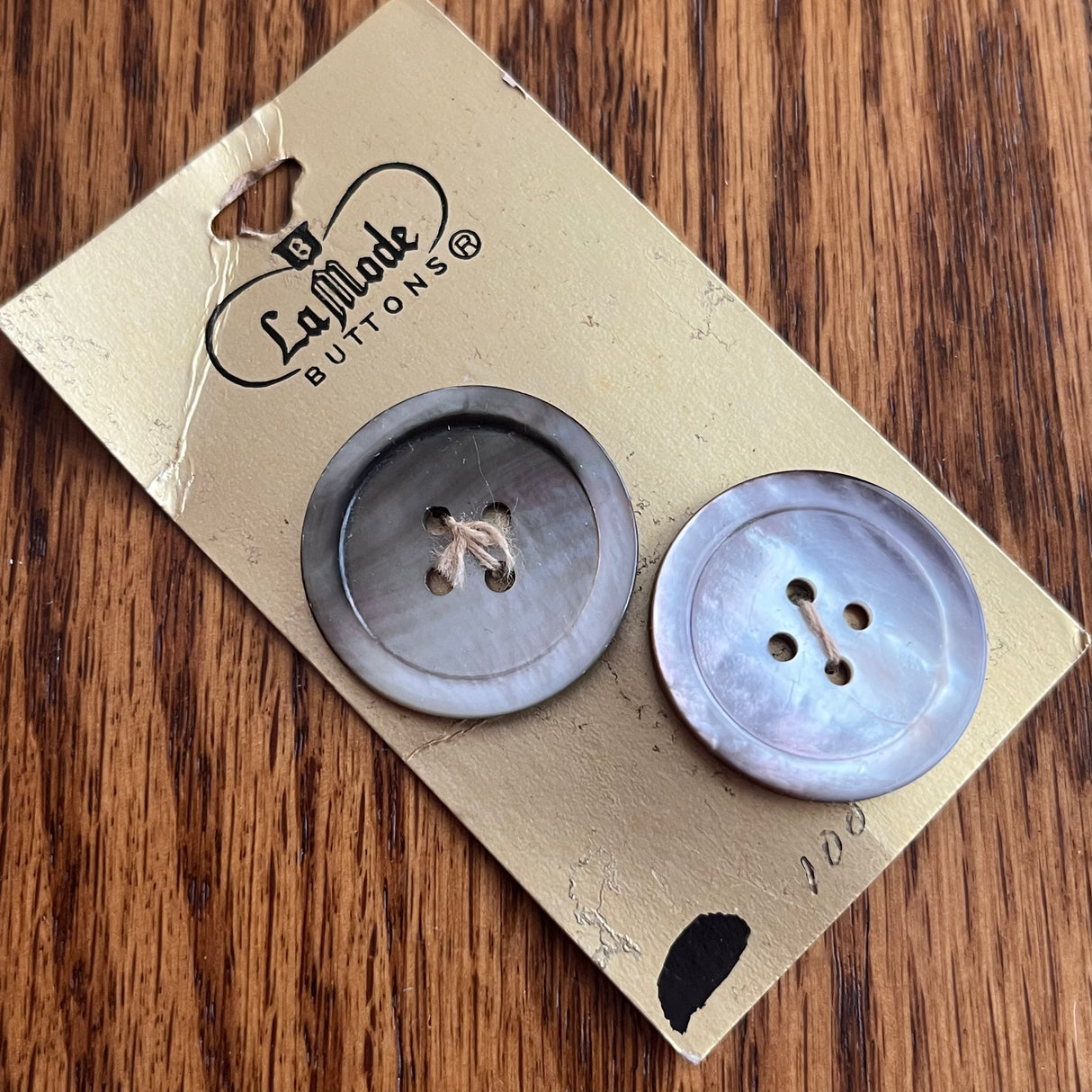 1970’s La Mode Mother of Pearl Buttons - Grey - Set of 2 - Size 43 - 1 1/16" - on card
