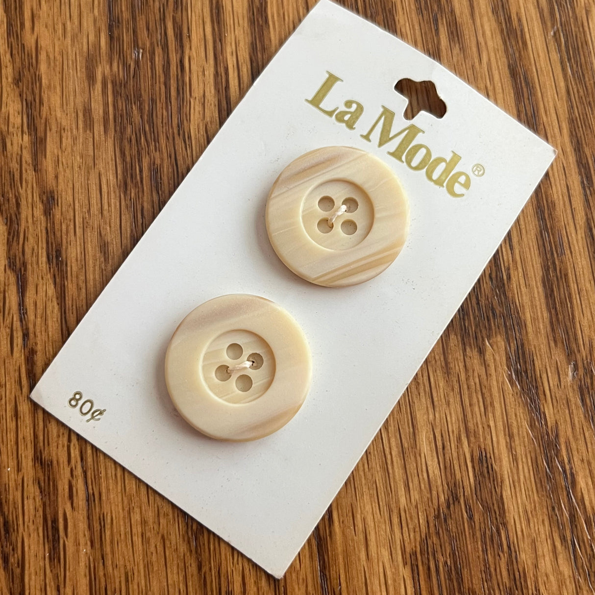 1970’s La Mode Beige Wood Style Buttons - Beige - Set of 2 - Size 36 - 7/8" - on card