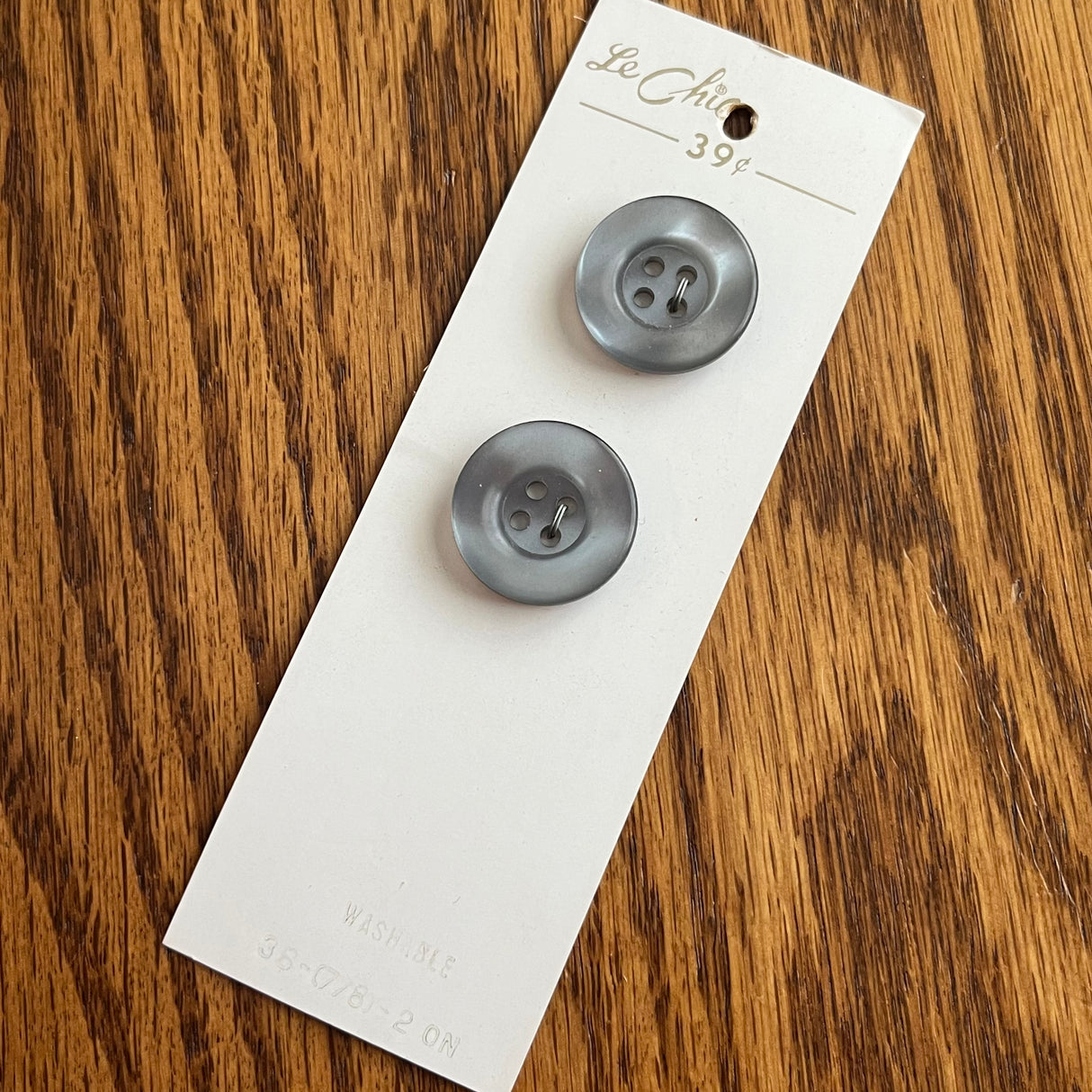 1970’s Le Chic Grey Plastic MOP style Buttons - Grey - Set of 2 - Size 36 - 7/8" - on card