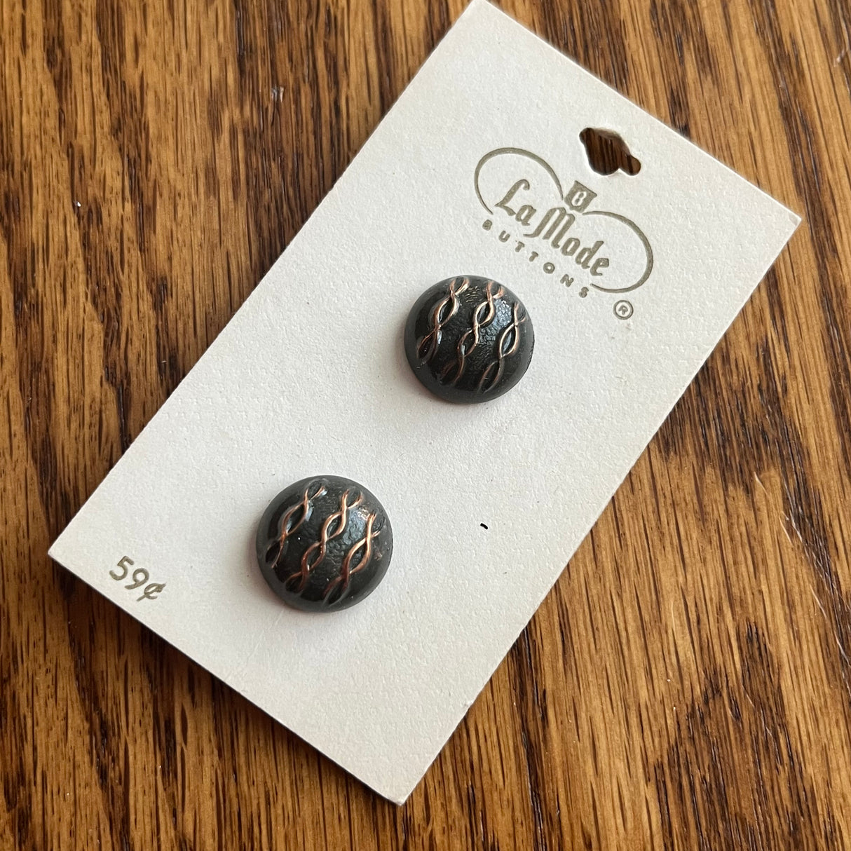 1960’s La Mode Chain Print Half Round Buttons - Grey/Copper - Set of 2 - Size 24 - 5/8" - on card