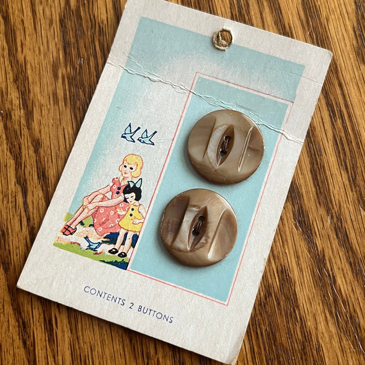 1950’s Mother of Pearl Buttons - Brown - Set of 2 - 7/8" - on card