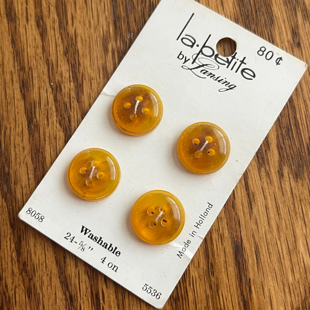 1970’s La Petite Plastic Half Round Buttons - Yellow - Size 24 - 5/8" - on card