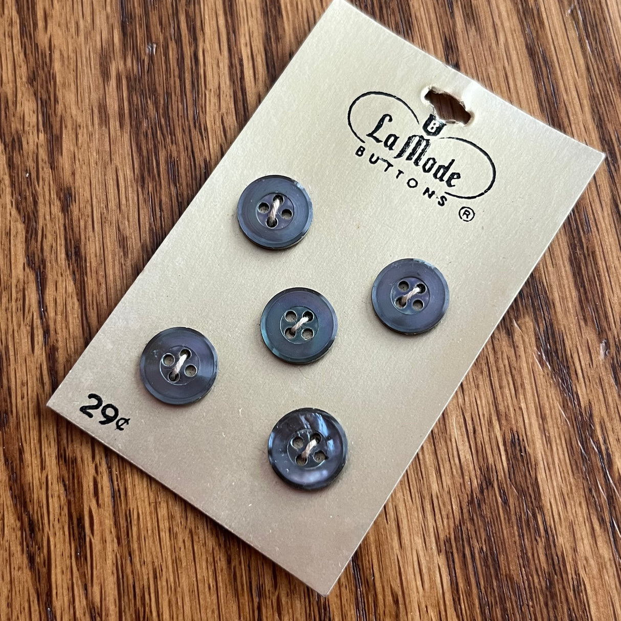 1970’s La Mode Mother of Pearl Buttons - Grey - Set of 5 - Size 19 - 1/2" - on card
