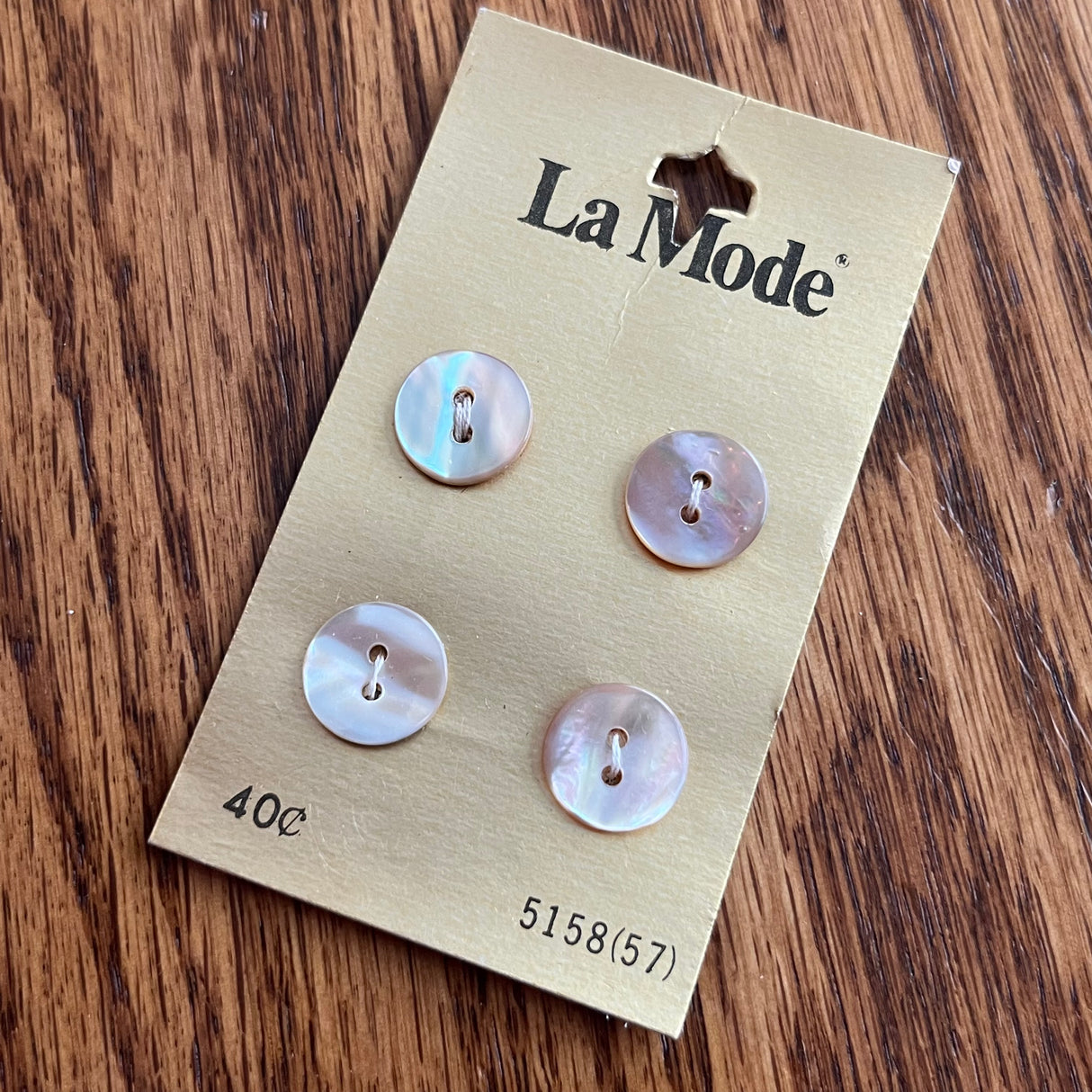 1970’s La Mode Mother of Pearl Buttons - White - Set of 4 - Size 20 - 1/2" - on card