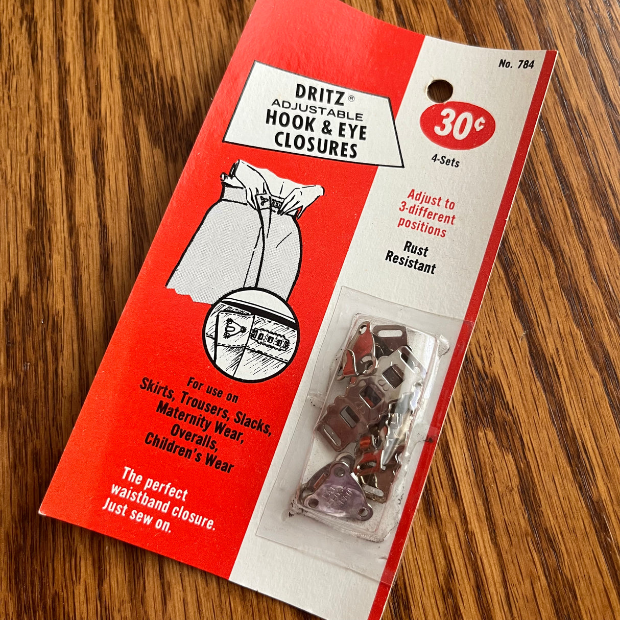 1970's Dritz Adjustable Hook & Eye Closures - Silver tone - NOS