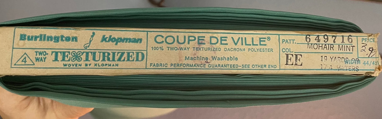 1960’s Burlington Klopman Coupe de Ville Turquoise Green Fabric - Polyester - BTY (S13)