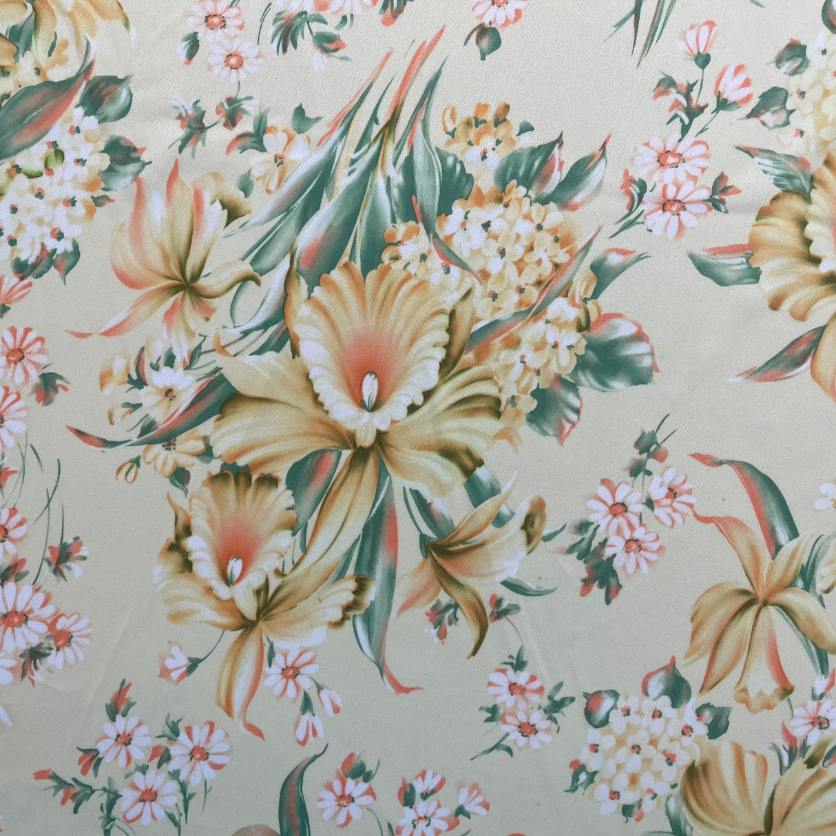 1960’s Butter Yellow Floral Fabric - Polyester - BTY (H7)