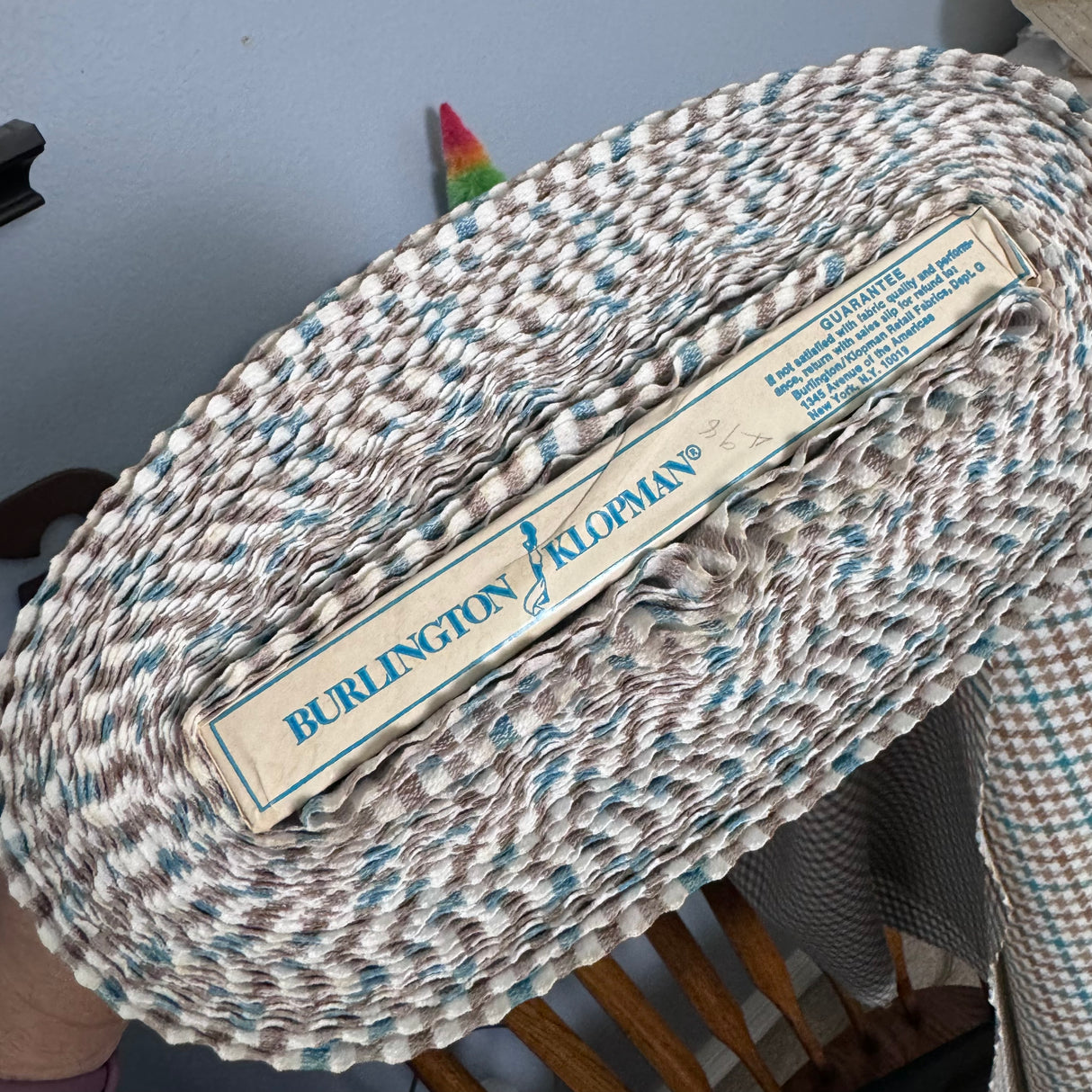 1970’s Blue Tan and White Houndstooth Plaid Fabric-  Polyester - BTY (H12)