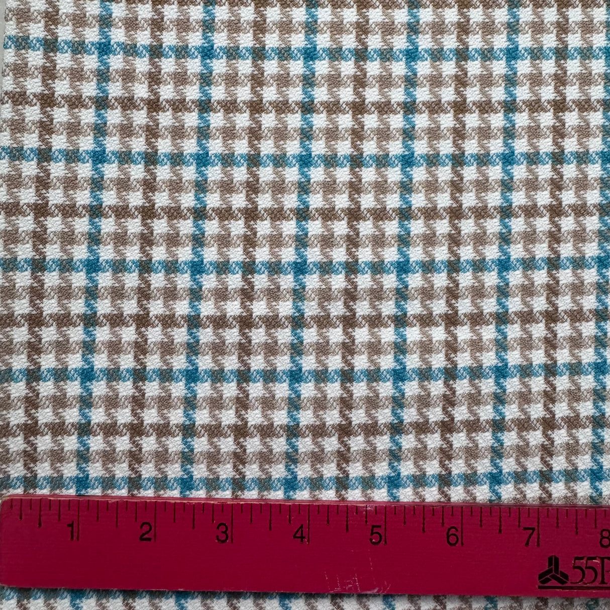 1970’s Blue Tan and White Houndstooth Plaid Fabric-  Polyester - BTY (H12)