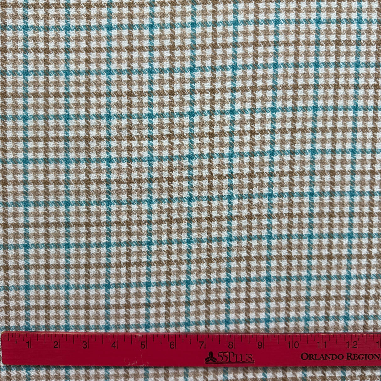 1970’s Blue Tan and White Houndstooth Plaid Fabric-  Polyester - BTY (H12)