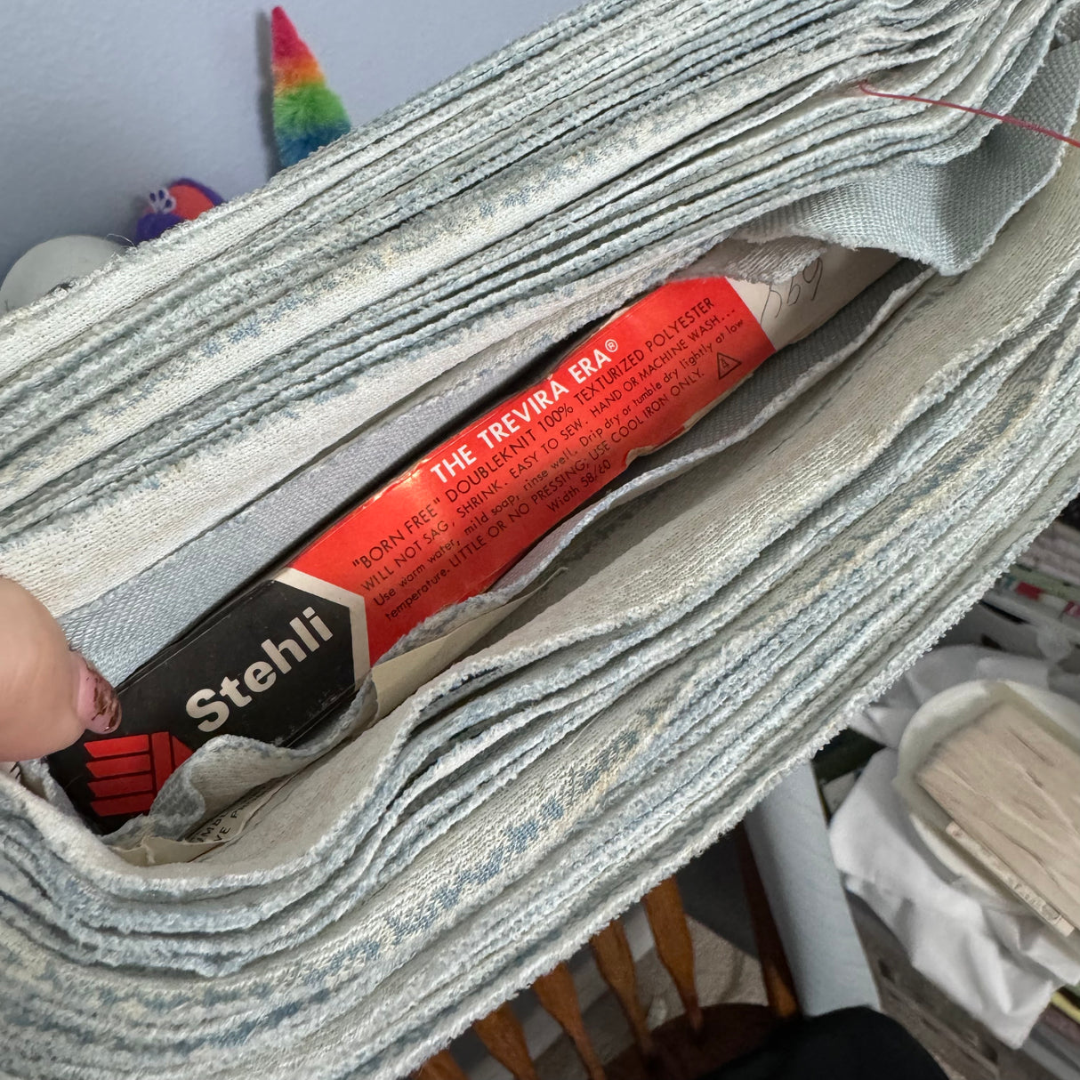 1970’s Blue Tan and White Stripe Fabric-  Polyester - BTY (F8)