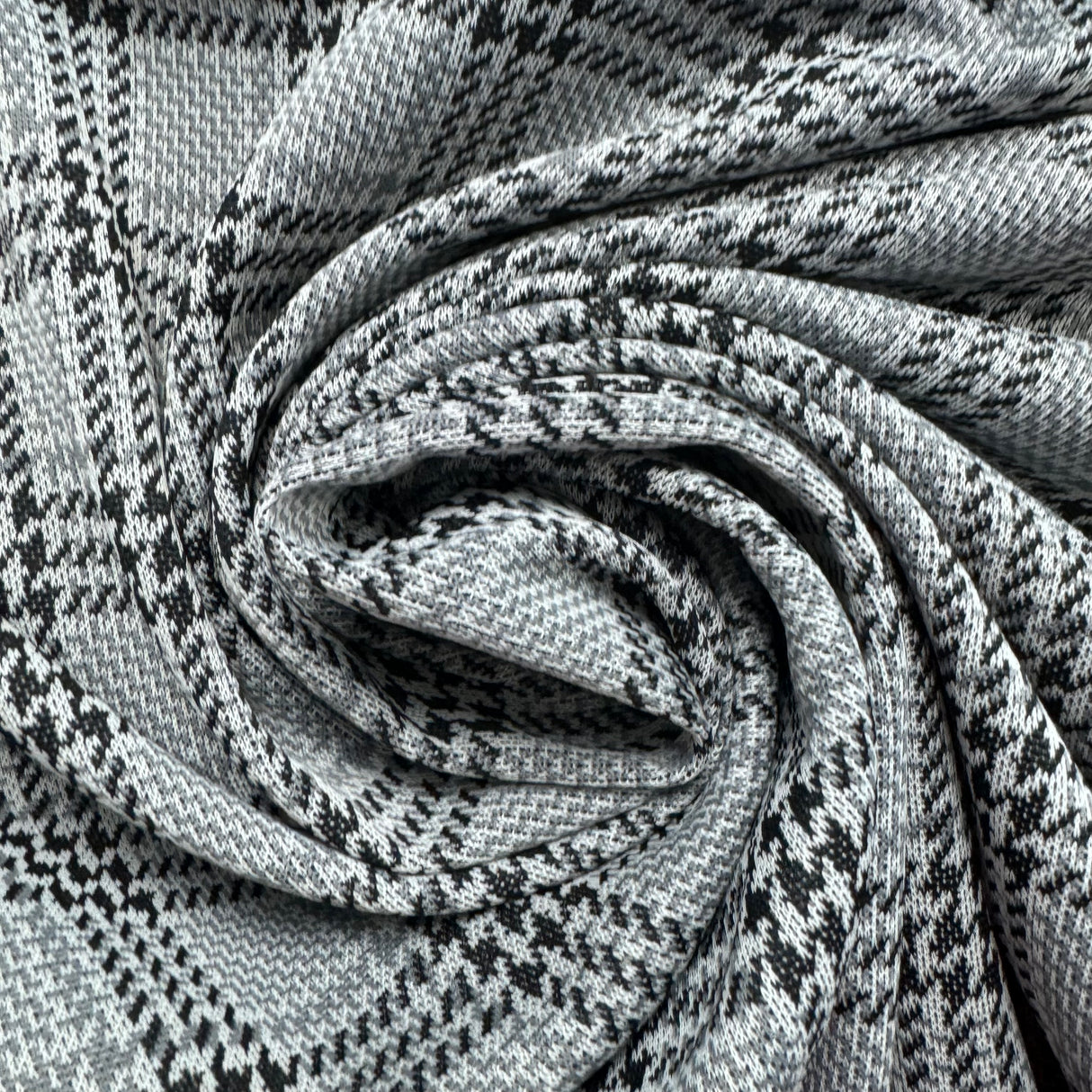 1970’s Black and Grey Houndstooth Plaid Fabric- Polyester - BTY (K1)