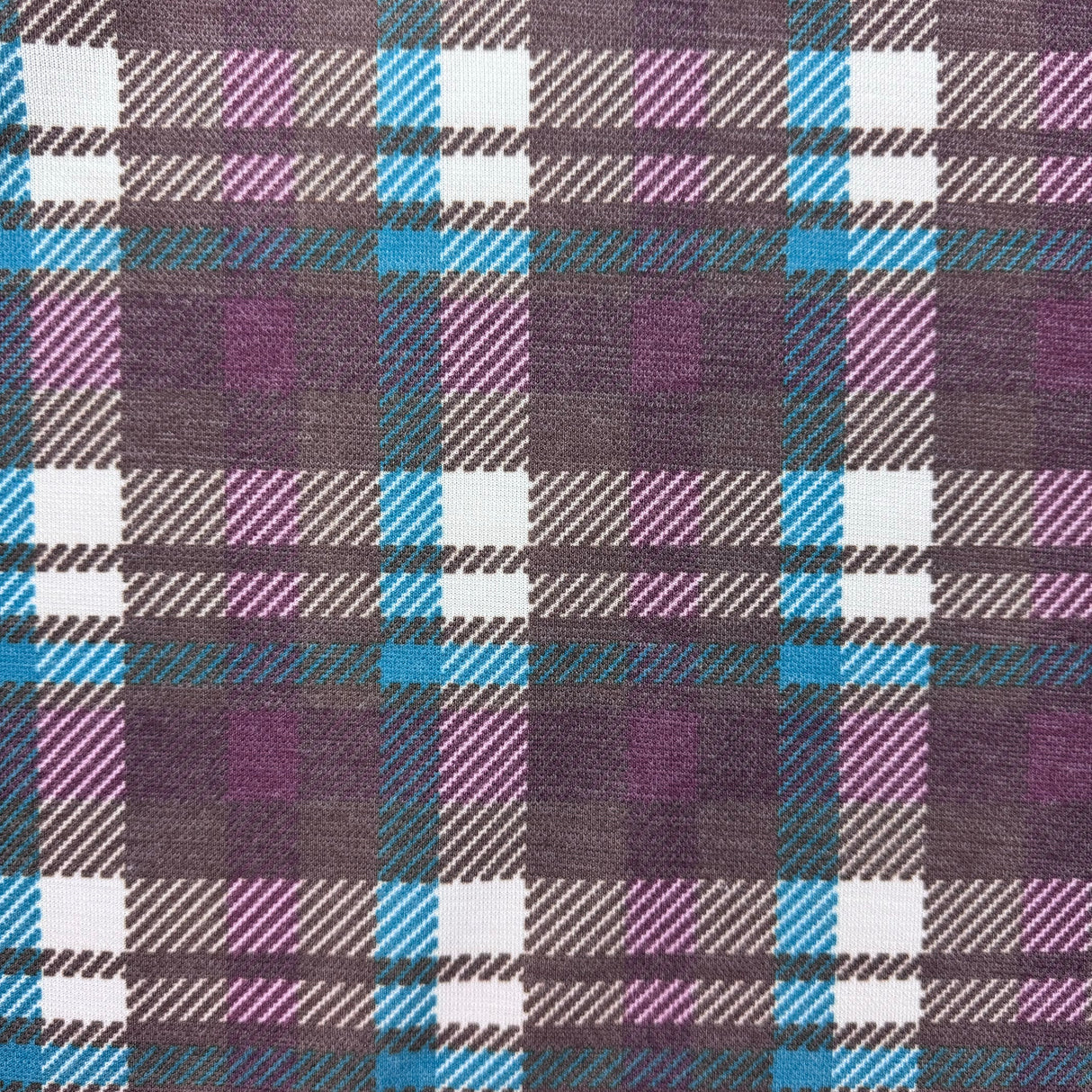 1970’s Brown, Blue, Purple and White Plaid Fabric - Wool & Polyester - BTY (H5)