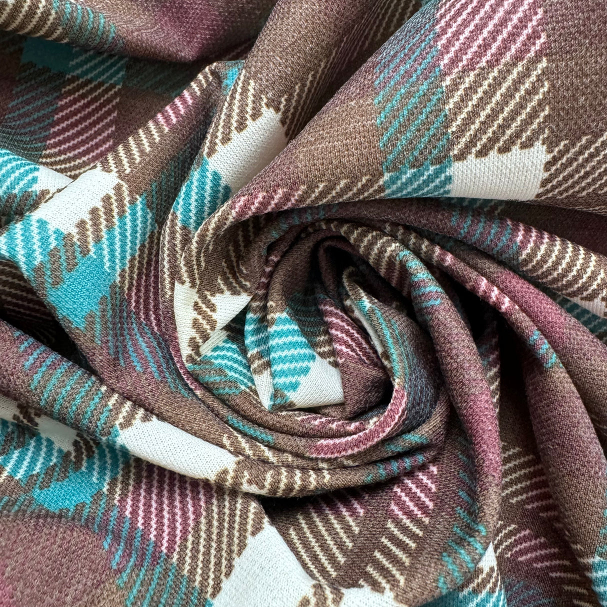 1970’s Brown, Blue, Purple and White Plaid Fabric - Wool & Polyester - BTY (H5)