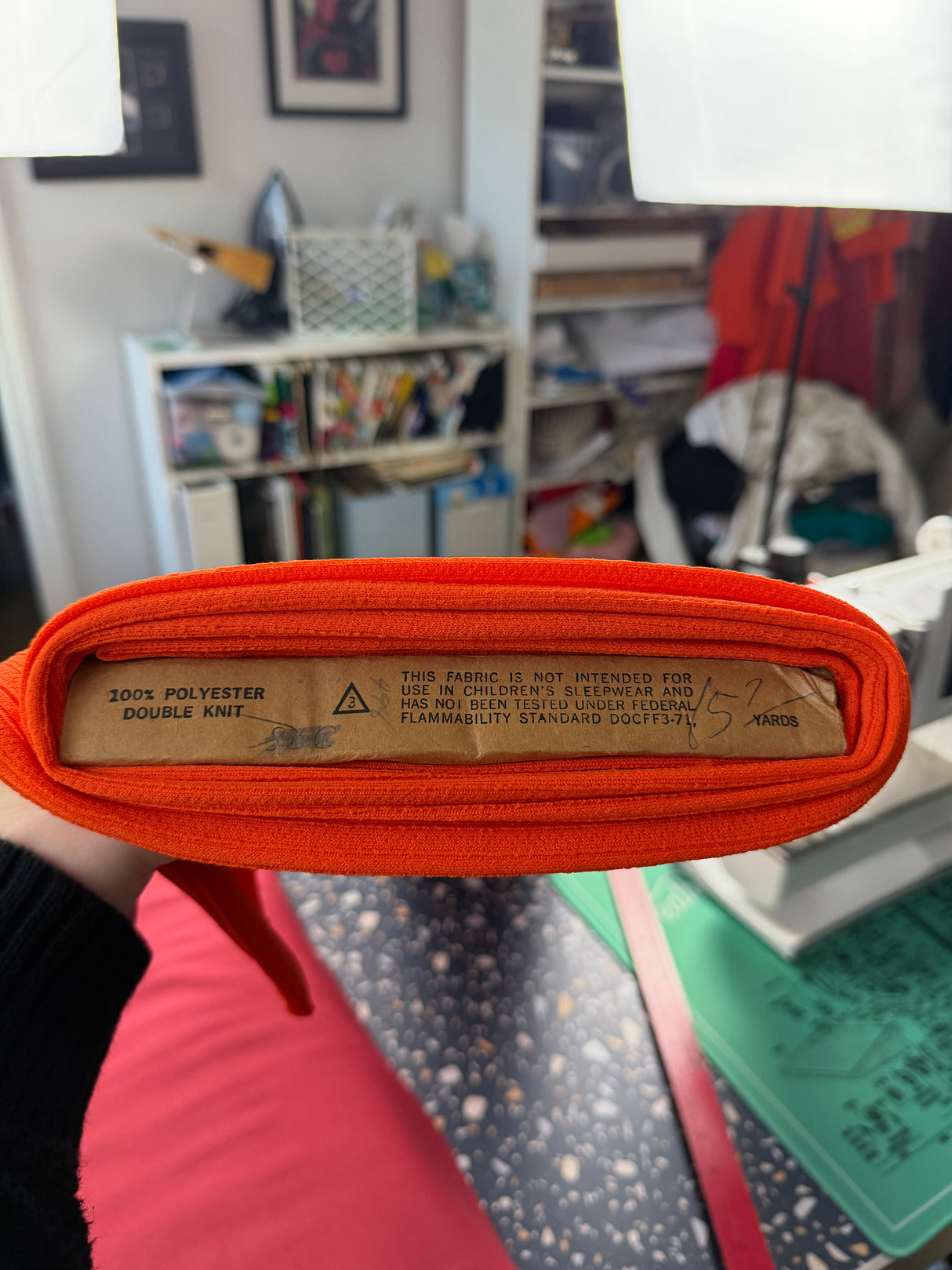 1970’s Bright Orange Ribbed Double Knit Polyester Fabric (P264)