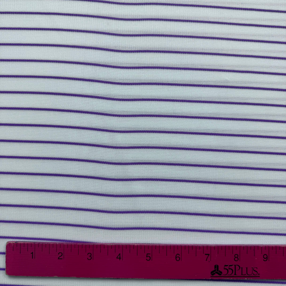 1970’s White and Purple Stripe Polyester Double Knit Fabric (A9)