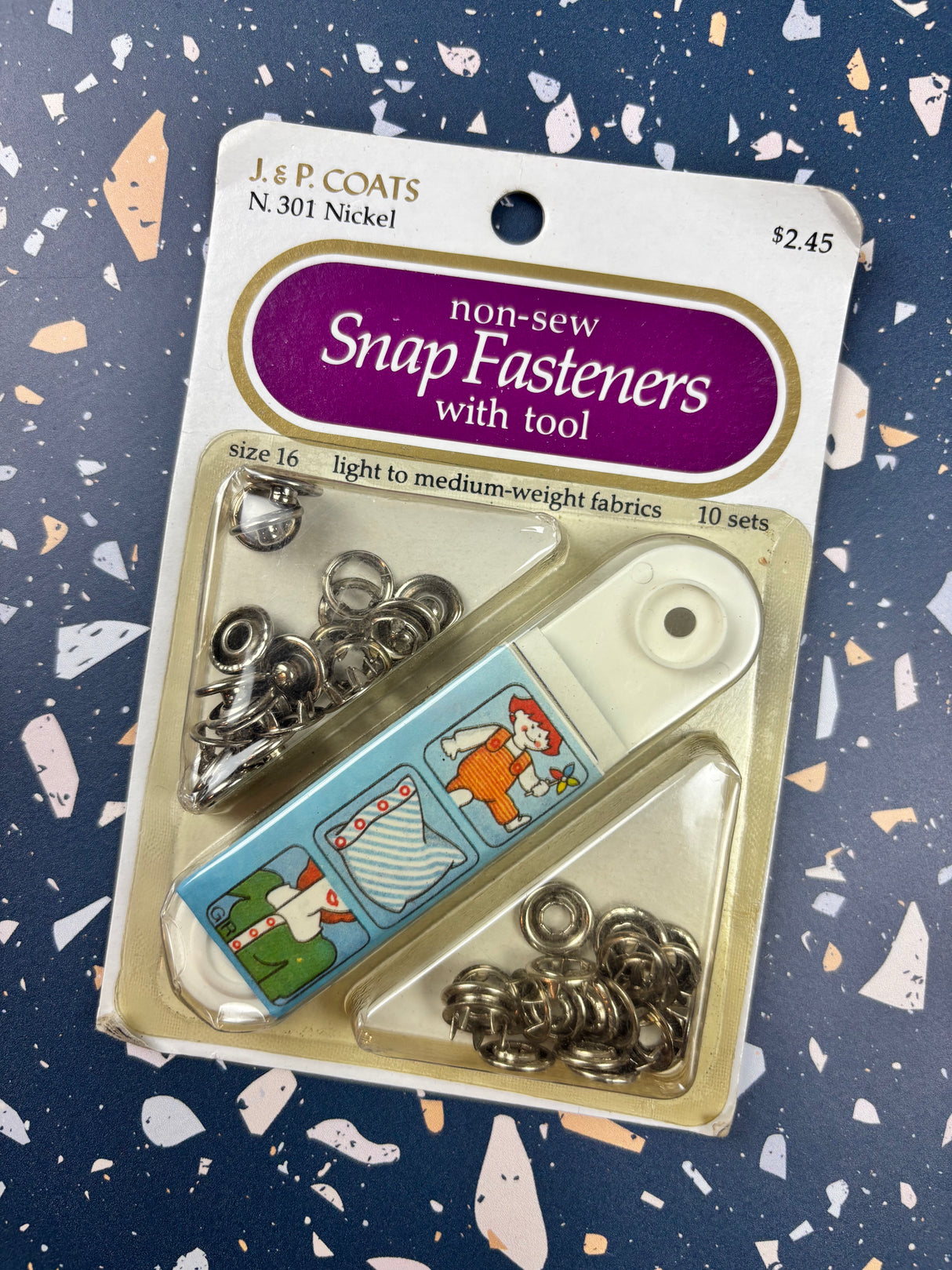 1980's J&P Coats Metal Non-Sew Snap Fasteners - 16 - NOS