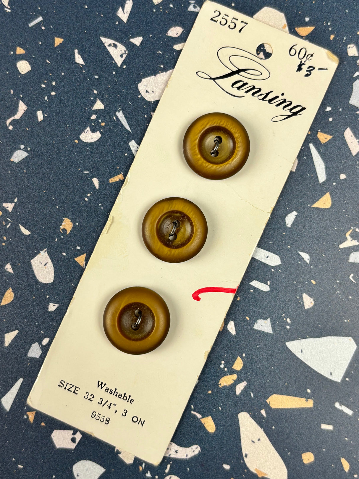 1980’s Lansing Brown Matte Pearlescent Buttons - Set of 3 - 3/4” - on card