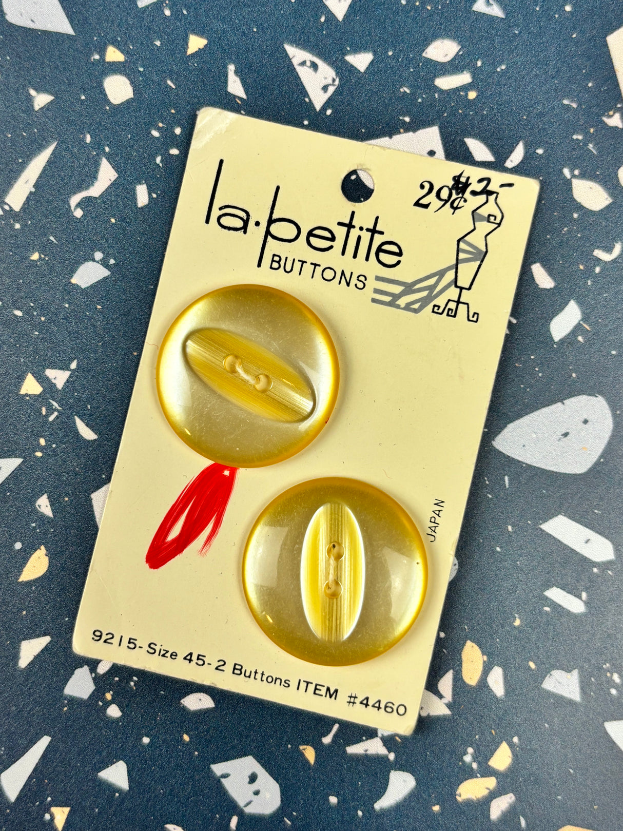 1980’s La Petite Cream/Yellow Pearlescent Plastic Button - Set of 2 - 1” - on card