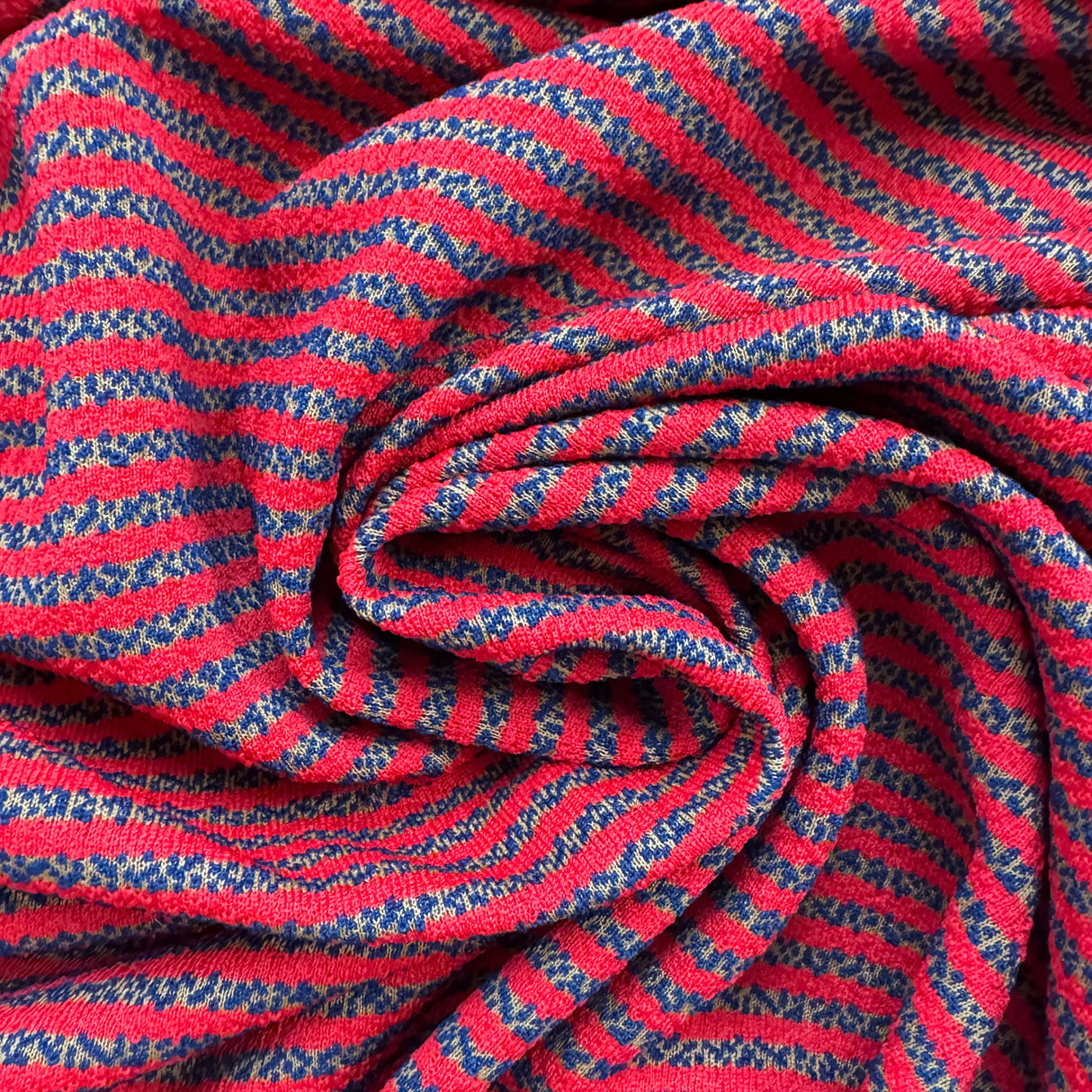 1970's Bright Red with "Faux Cheetah"Print Fleck Stripe Polyester Double Knit Fabric (C5)- BTY