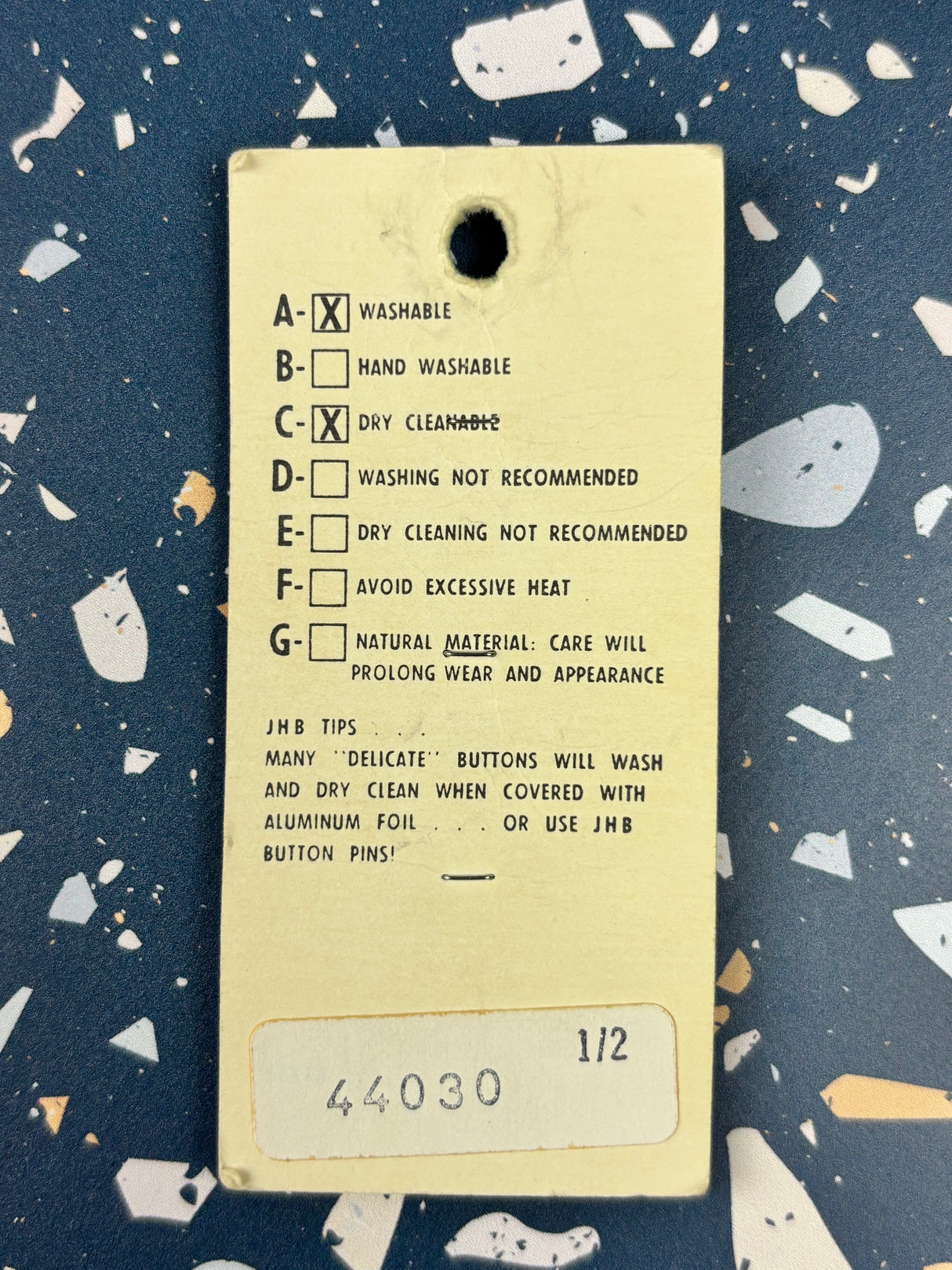 1970’s JHB The "Threehole" White Pearlescent Plastic Buttons - Set of 3 - 1/2” - on card