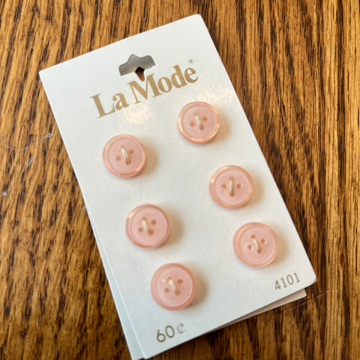 1980’s La Mode Plastic Buttons - Pink - Set of 6 - Size 18 - 7/16" - on card