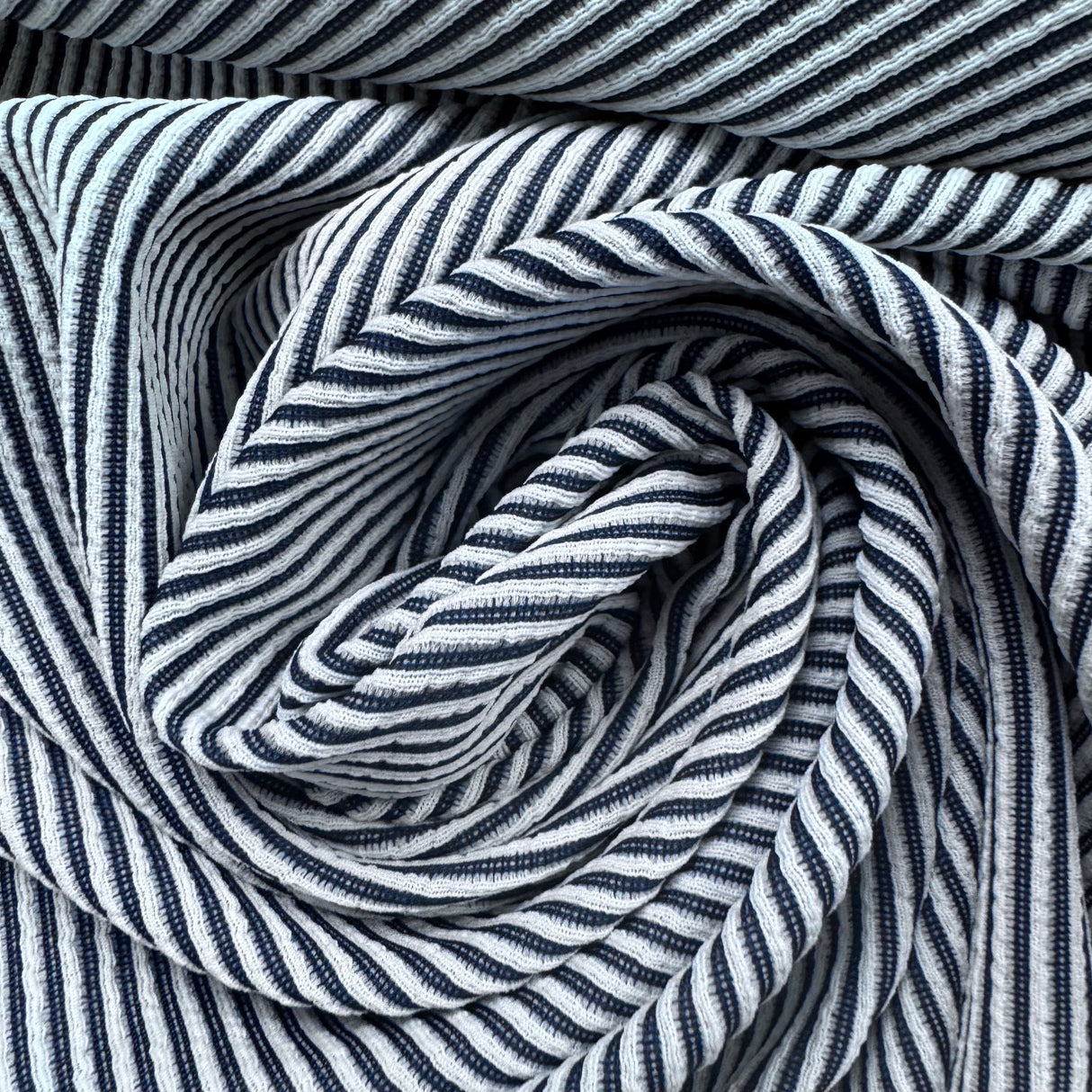 1970's White and Navy Stripe Double Knit Polyester Fabric - Piece (D10)