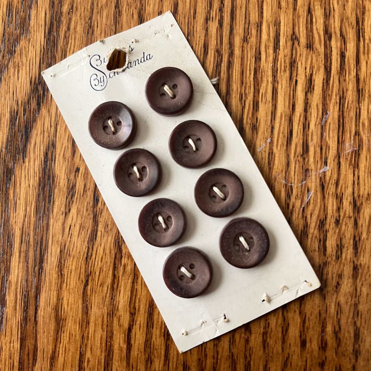1960’s Buttons by Schwanda Plastic Buttons - Matte Brown - Set of 8 - Size 24 - 9/16" - on card