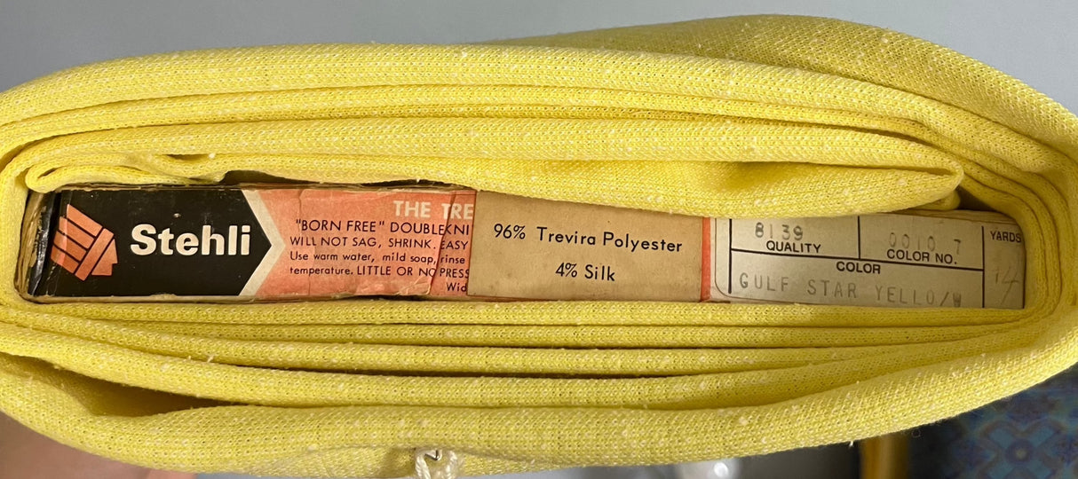 1970’s Speckled Yellow and White Double Knit Polyester Fabric (H3)