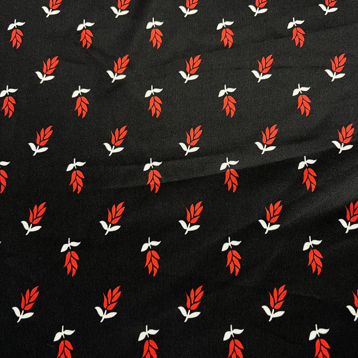 1970's Black with Red Wheat Print Fabric - Polyester - BTY (G9)