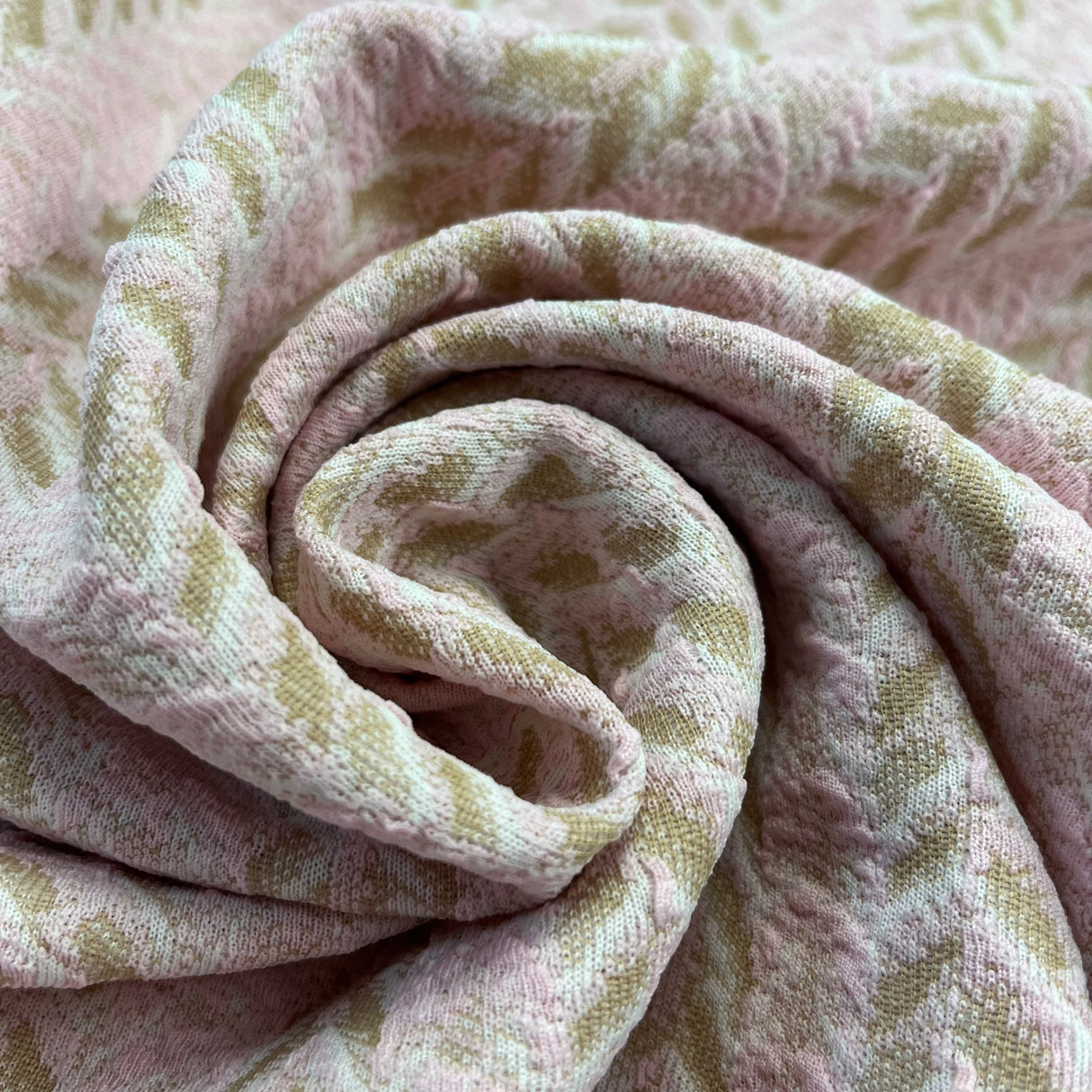 1970's Pink and Tan Herringbone Polyester Fabric - BTY (G14)