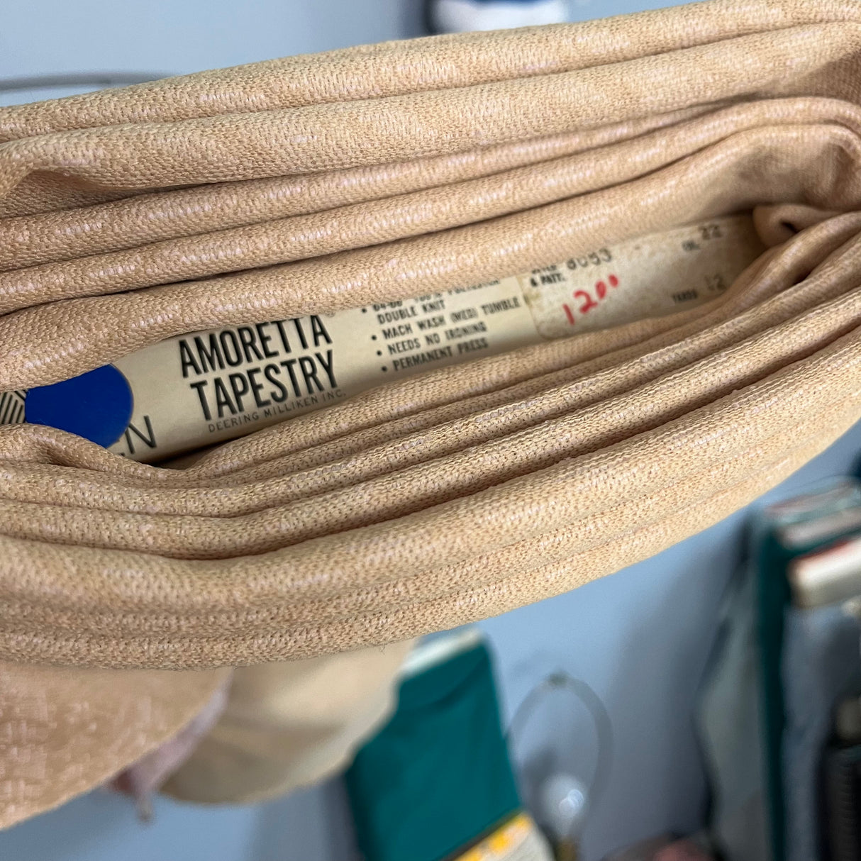 1970's Pink and Tan Herringbone Polyester Fabric - BTY (G14)