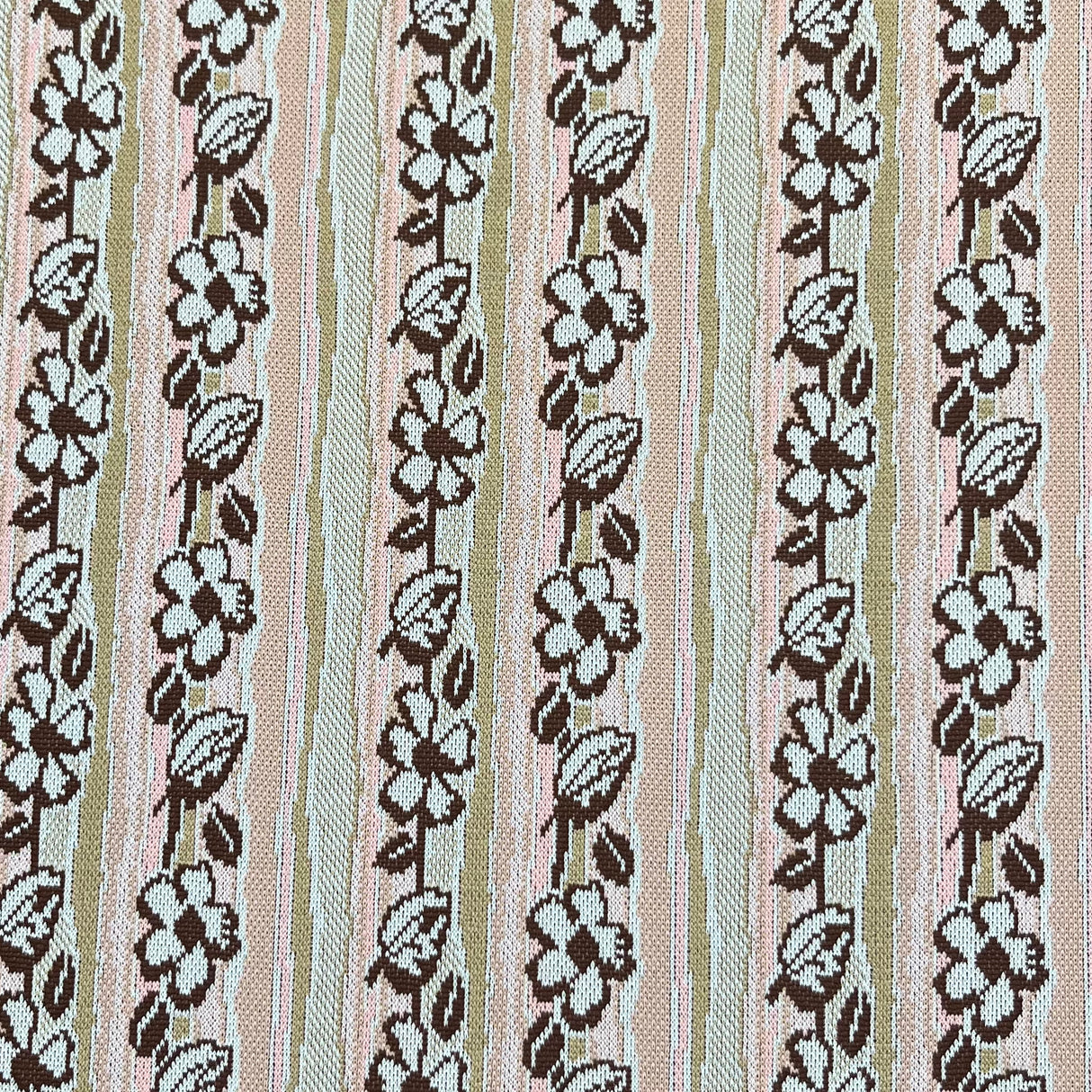 1970's Tan and Pink Striped Double Knit Polyester Fabric - 1yd