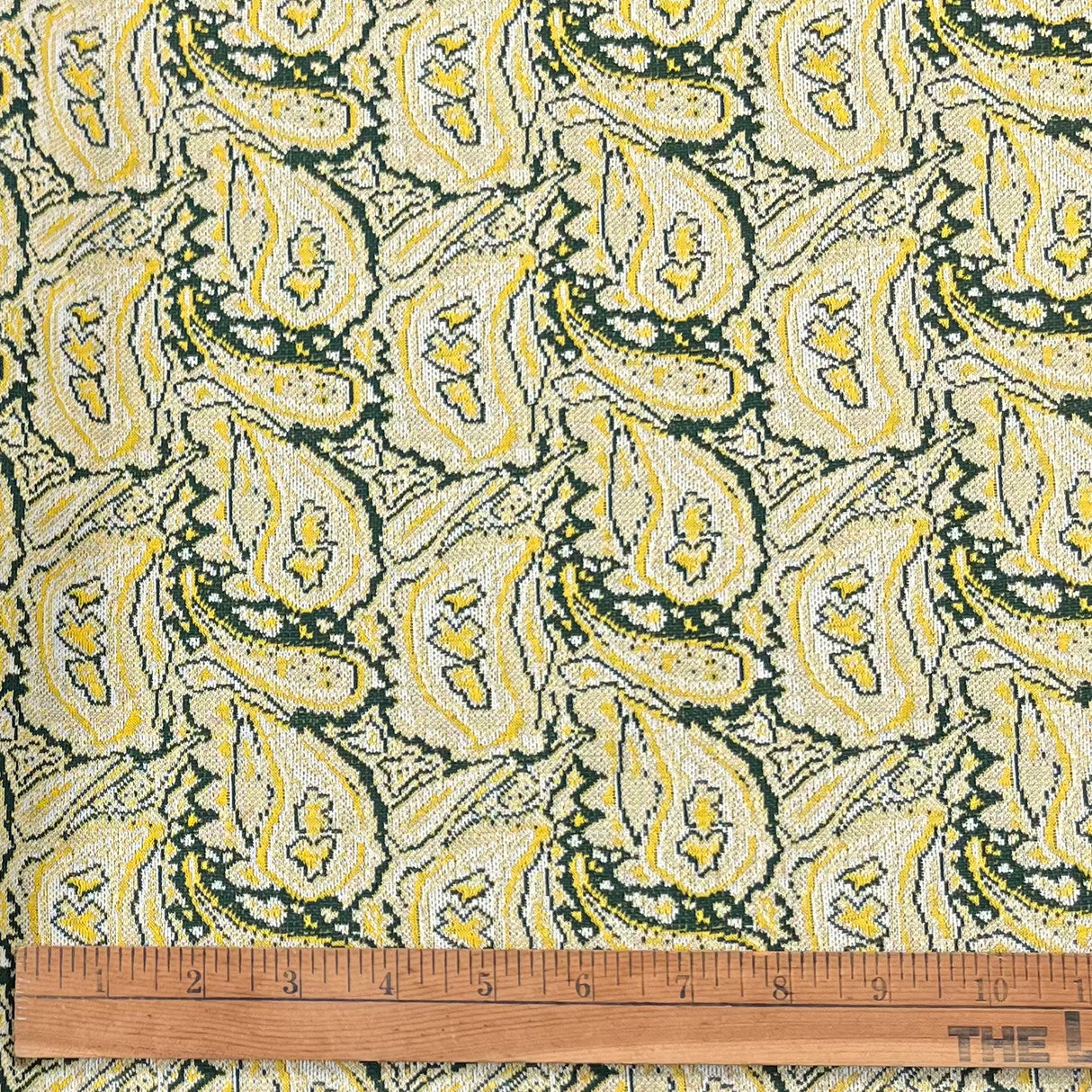 1970's Avocado and Yellow Paisley Double Knit Polyester Fabric - Piece (P178)