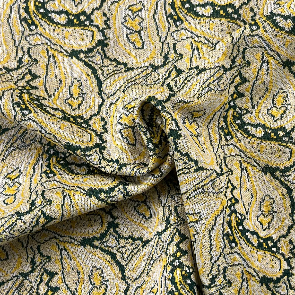1970's Avocado and Yellow Paisley Double Knit Polyester Fabric - Piece (P178)