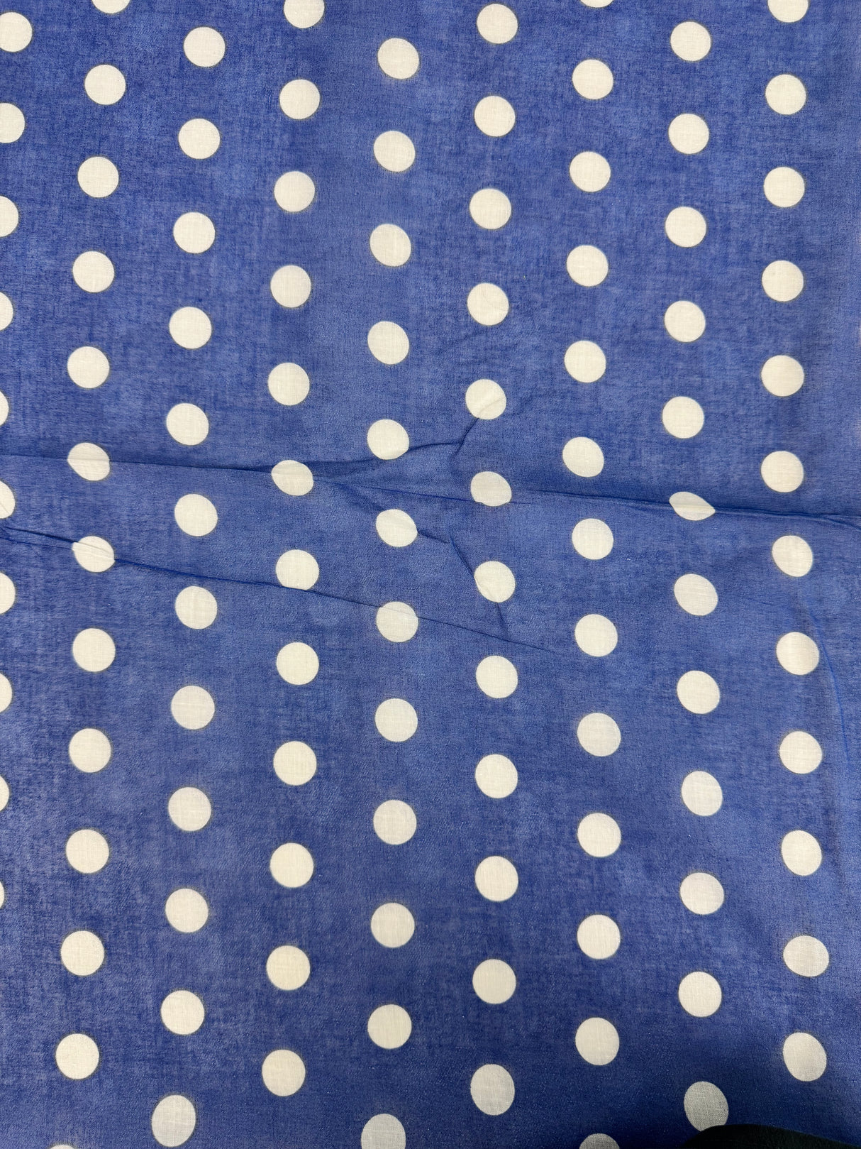 1960’s Blue with Large White Polka Dots Sheer Fabric - Polyester - BTY (H14)