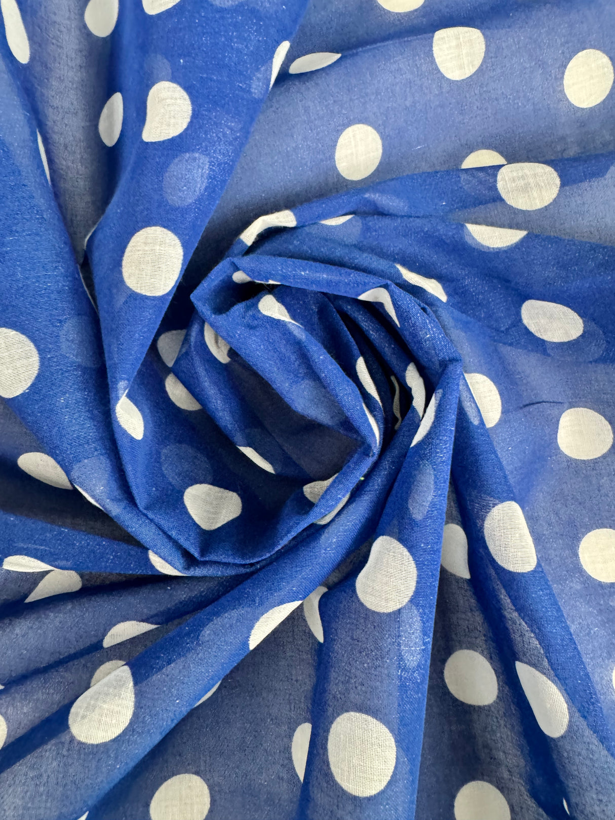 1960’s Blue with Large White Polka Dots Sheer Fabric - Polyester - BTY (H14)