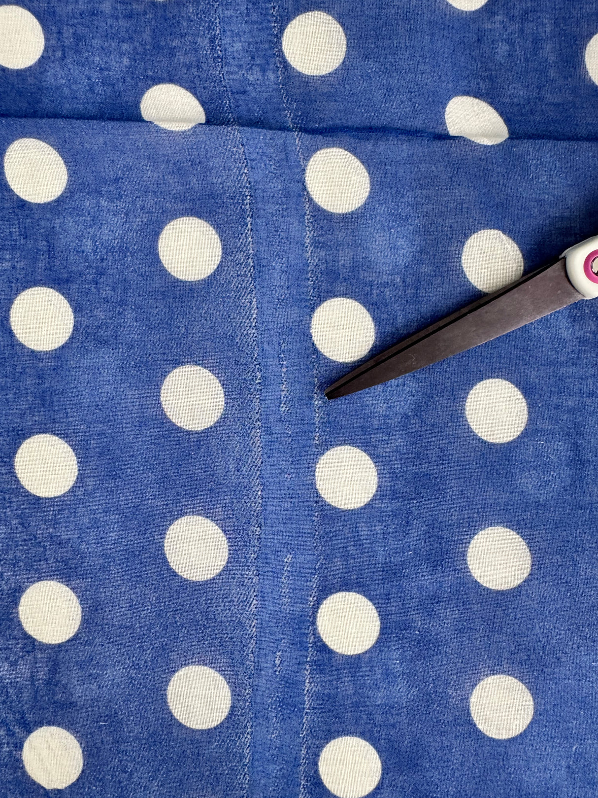 1960’s Blue with Large White Polka Dots Sheer Fabric - Polyester - BTY (H14)