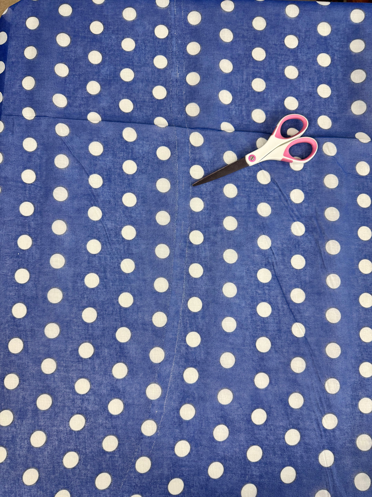 1960’s Blue with Large White Polka Dots Sheer Fabric - Polyester - BTY (H14)