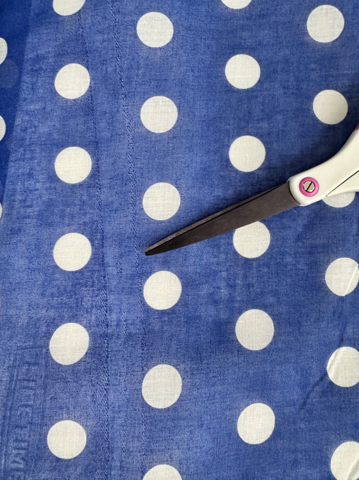 1960’s Blue with Large White Polka Dots Sheer Fabric - Polyester - BTY (H14)