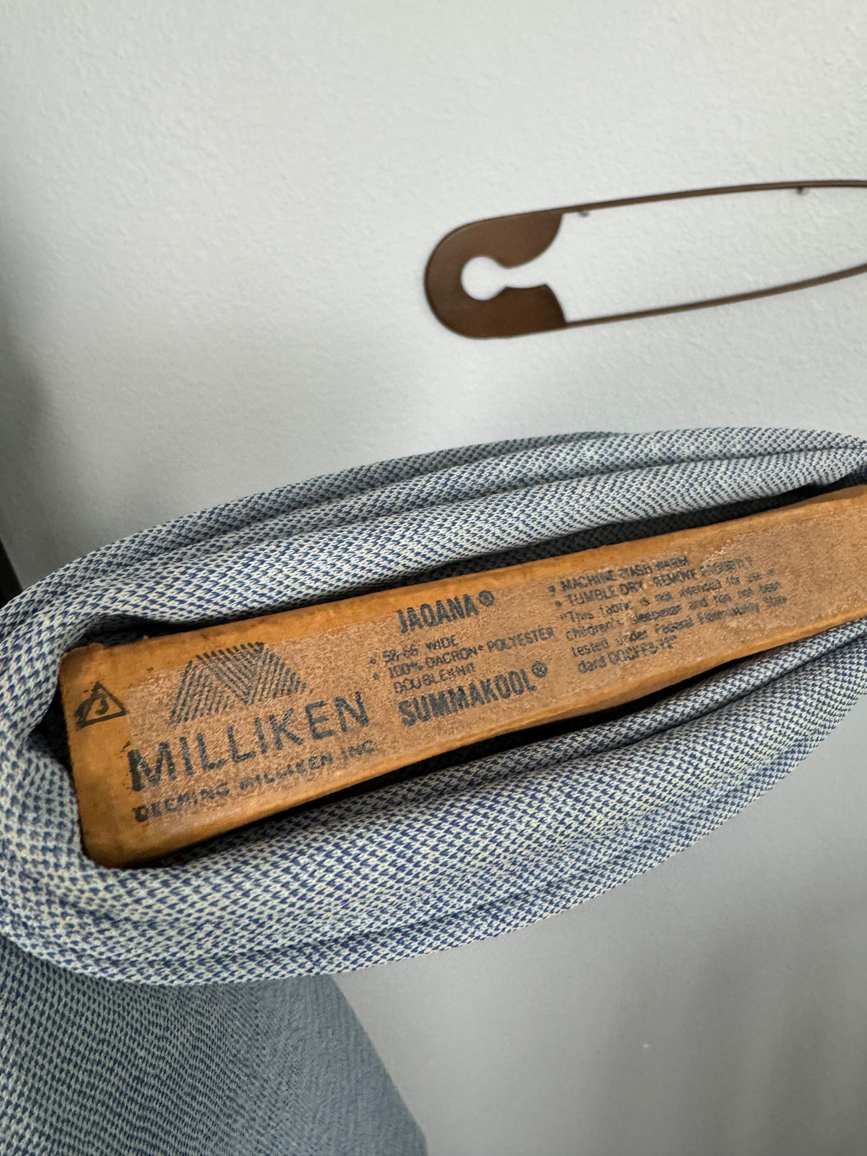 1970’s White with Light Blue Geometric Shapes Double Knit Fabric - Polyester - BTY (H21)