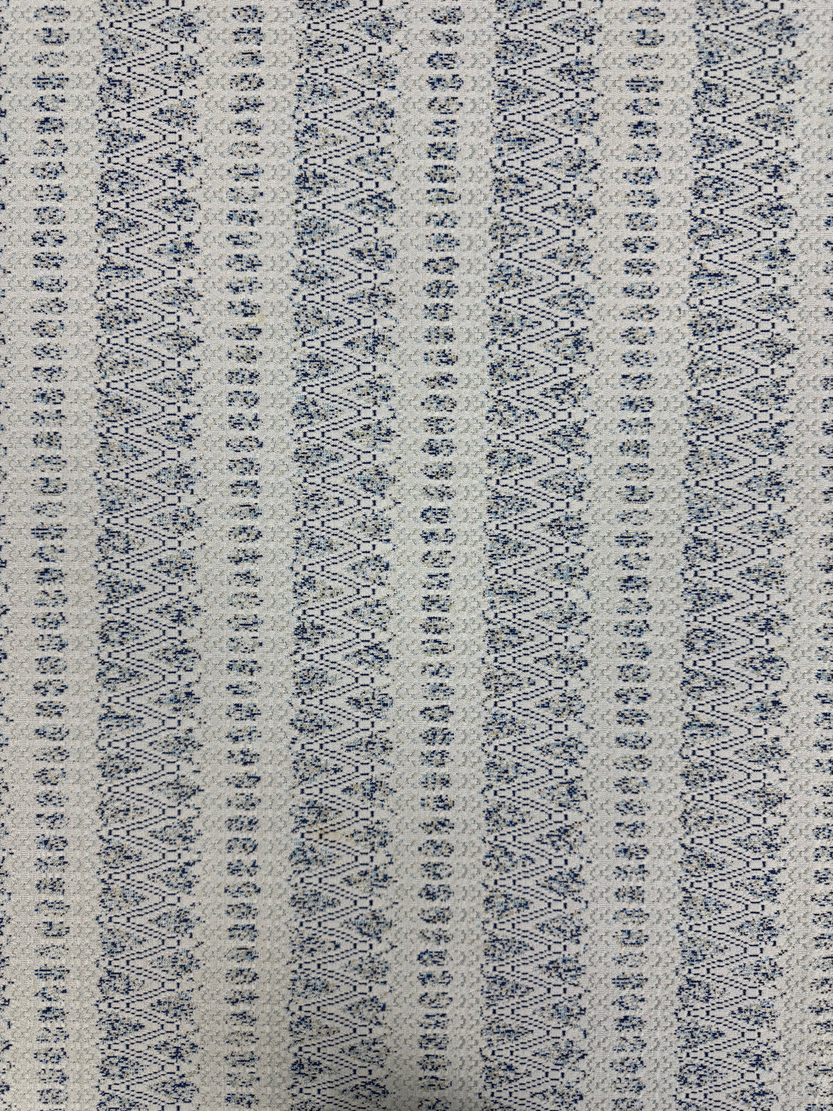 1970’s White with Light Blue Geometric Shapes Double Knit Fabric - Polyester - BTY (H21)